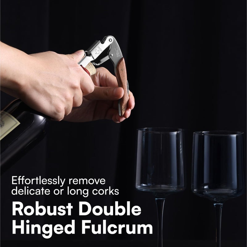 H&S Stainless Steel Waiters Corkscrew for Wine Bottle - Professional Wine Bottle Opener with Wooden Handle - 3-in-1 Function Corkscrew Bottle Opener for Smooth Opening - Image 2